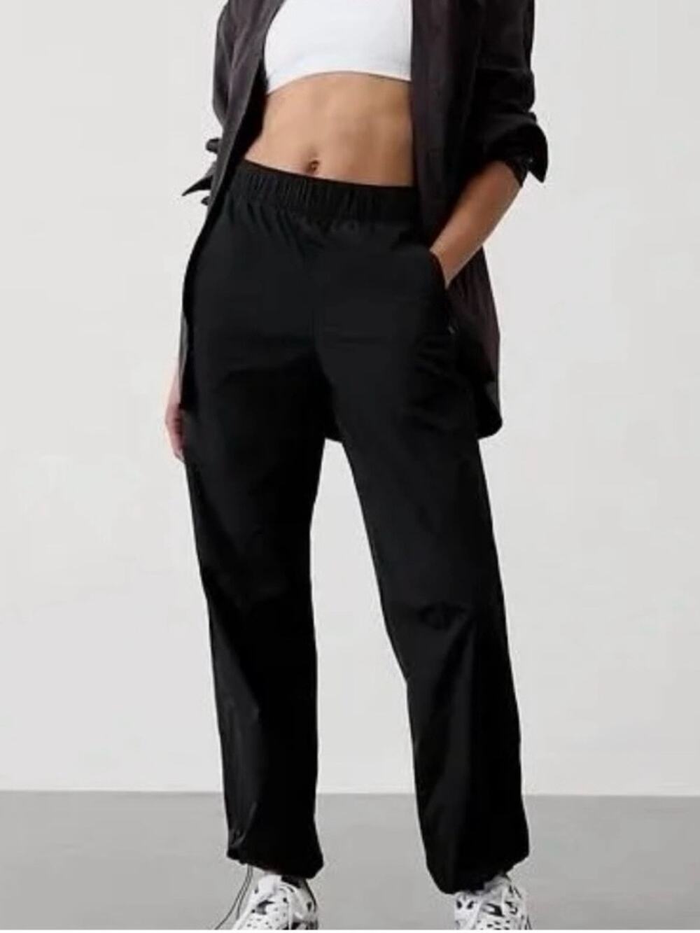Athleta Rise Pants Black High Rise Slouchy Fit Size Large NEW